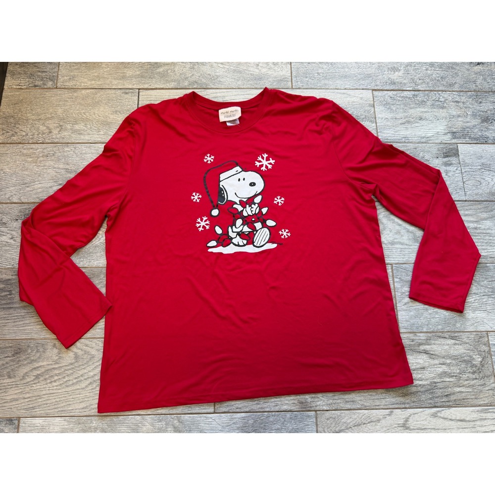 Munki Munki Peanuts Top XL Snoopy Christmas Extra Large Sleep Shirt Womens Red